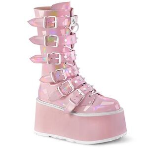Demonia Pink Platform Buckle Boots DAMNED-225